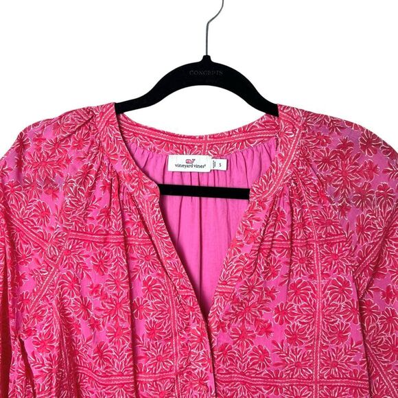 Vineyard Vines Sand Scarf Print Dress Long Sleeve Boho Pink Sz S - Picture 6 of 12